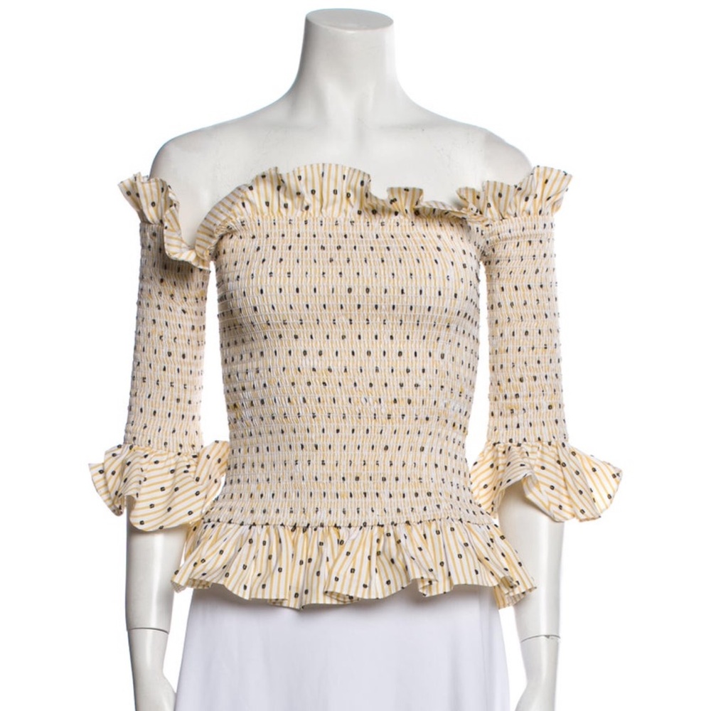 Caroline Constas Cream Top with Navy Dot Detail